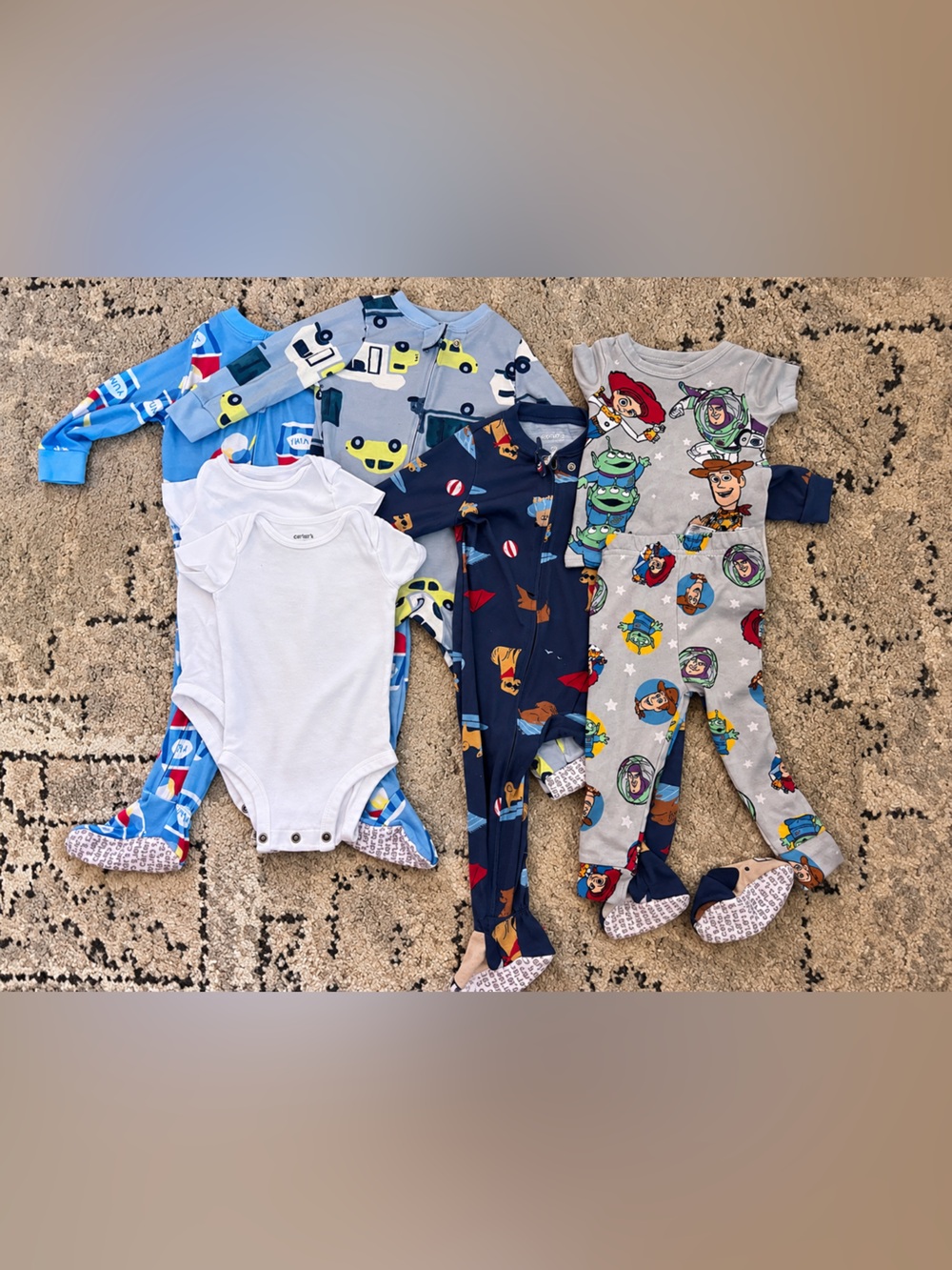 Toddler Multi-Pattern Footed One-Piece Pajamas in Blue, Gray & White